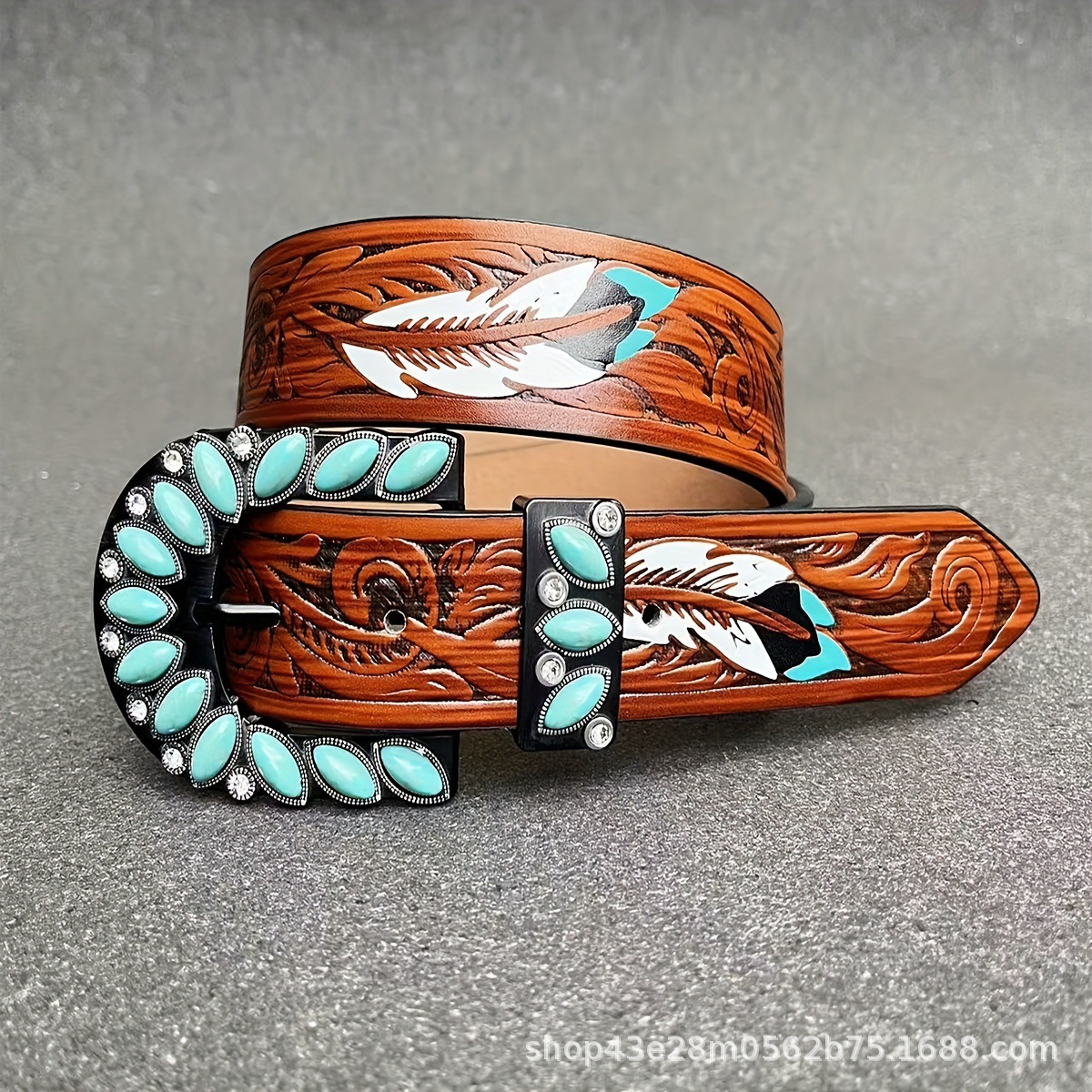 Women's Leather Belt Retro Medieval Turquoise Buckle Waistband Ladies Cowgirl Leather Belt In Stock Wholesale — photo 9