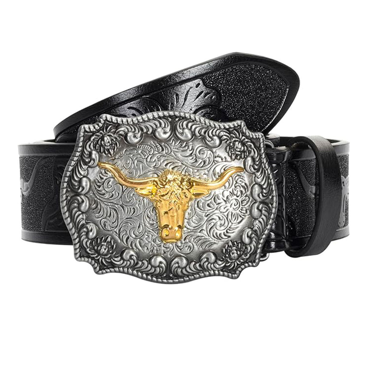 Men's Retro Western Cowboy Big Horn Belt Fashion Trend Casual Versatile Jeans Belt Factory Ready Stock — photo 3