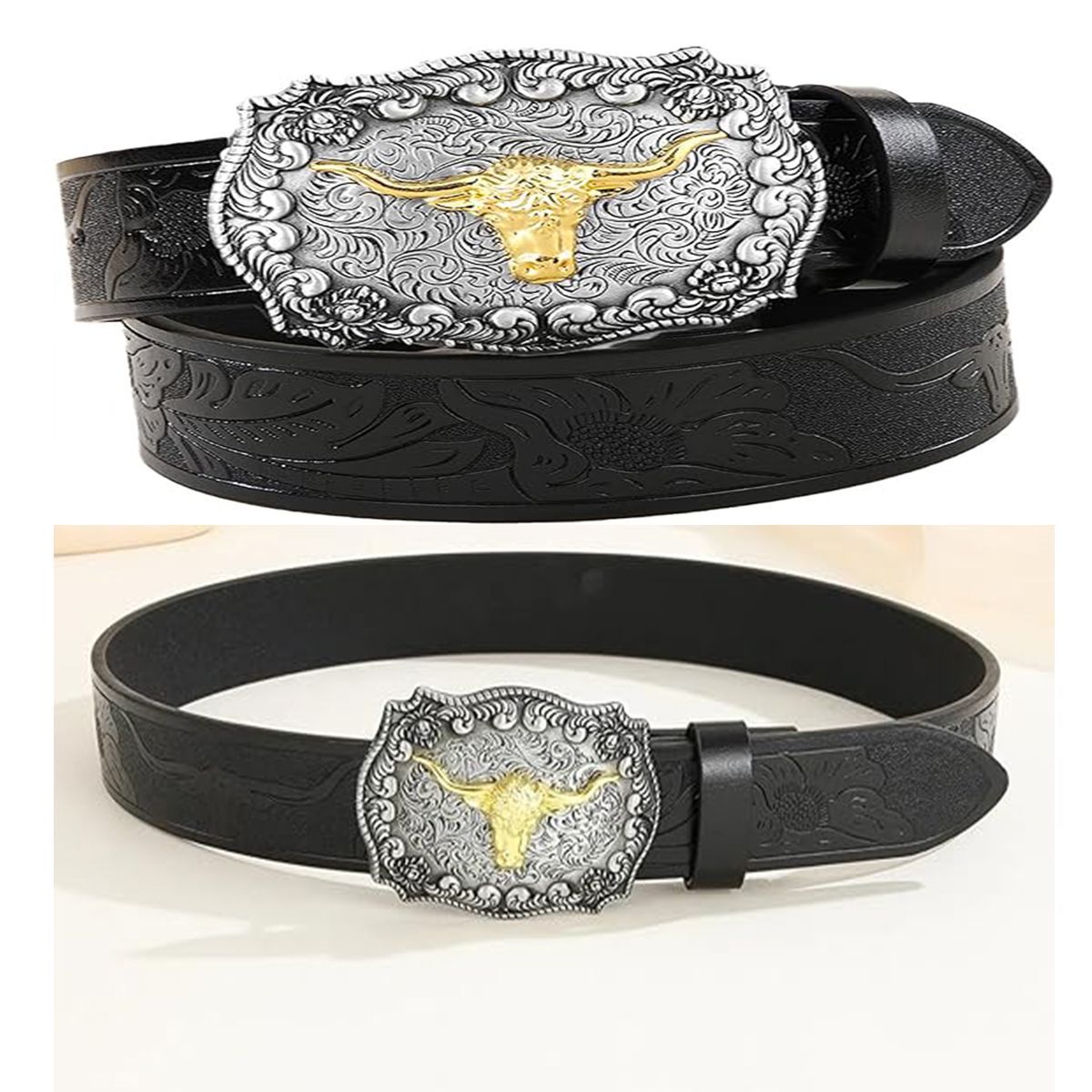 Men's Retro Western Cowboy Big Horn Belt Fashion Trend Casual Versatile Jeans Belt Factory Ready Stock — photo 4