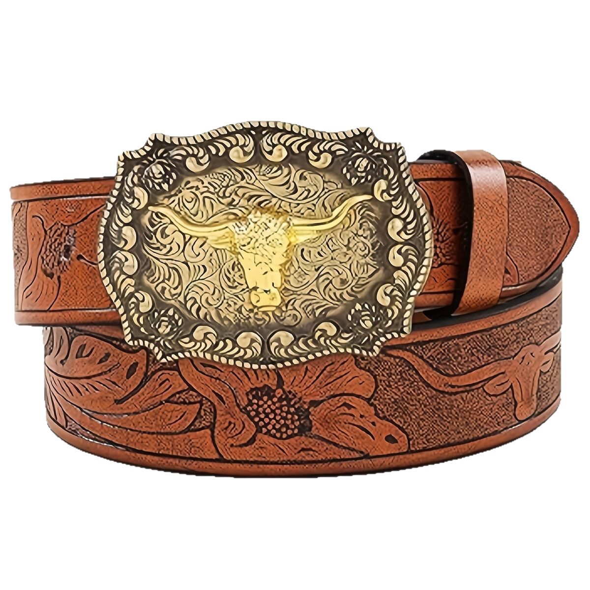 Men's Retro Western Cowboy Big Horn Belt Fashion Trend Casual Versatile Jeans Belt Factory Ready Stock — photo 5