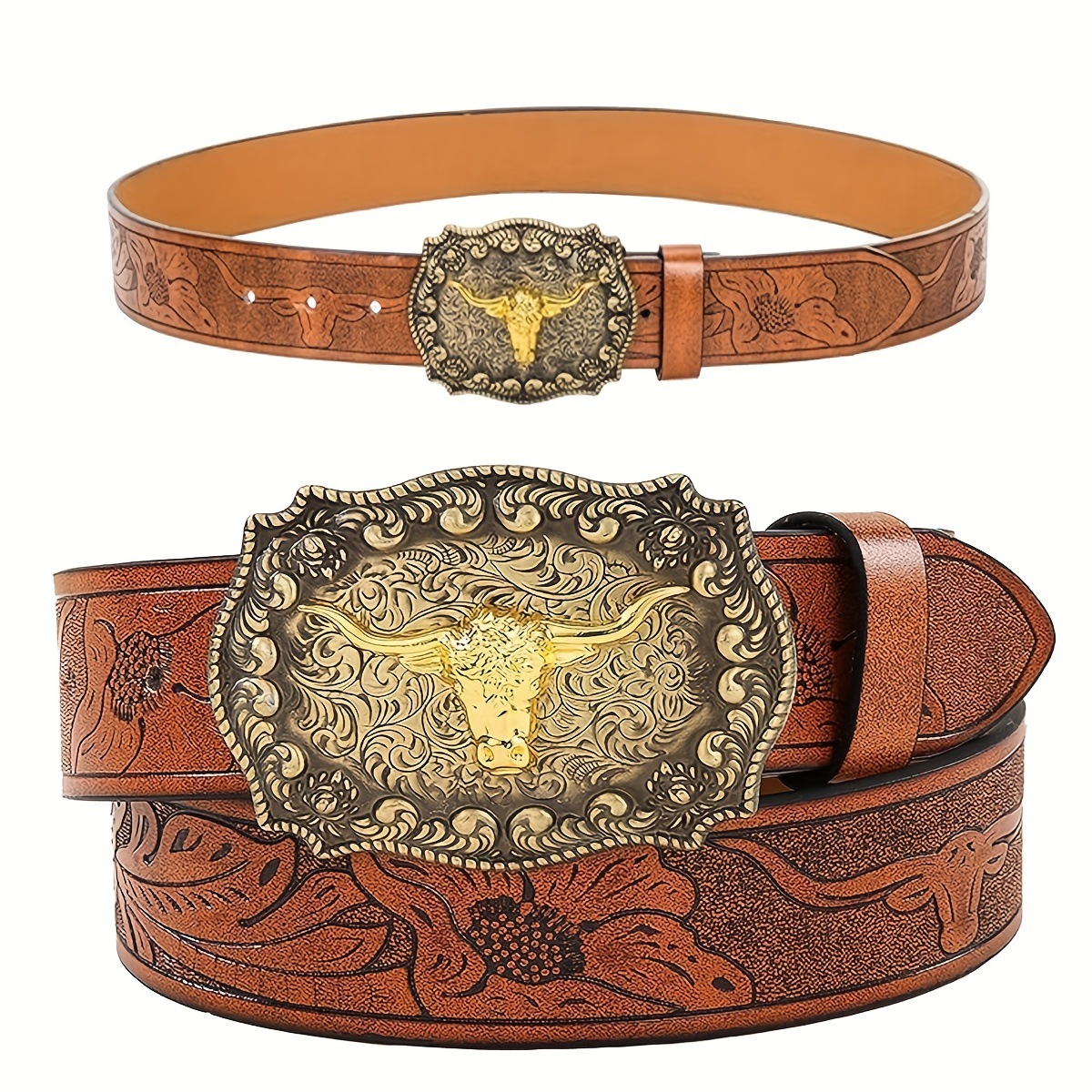 Men's Retro Western Cowboy Big Horn Belt Fashion Trend Casual Versatile Jeans Belt Factory Ready Stock — photo 6