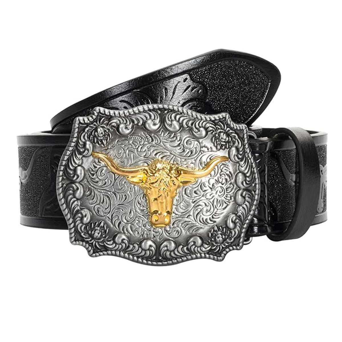 Men's Retro Western Cowboy Big Horn Belt Fashion Trend Casual Versatile Jeans Belt Factory Ready Stock — photo 7