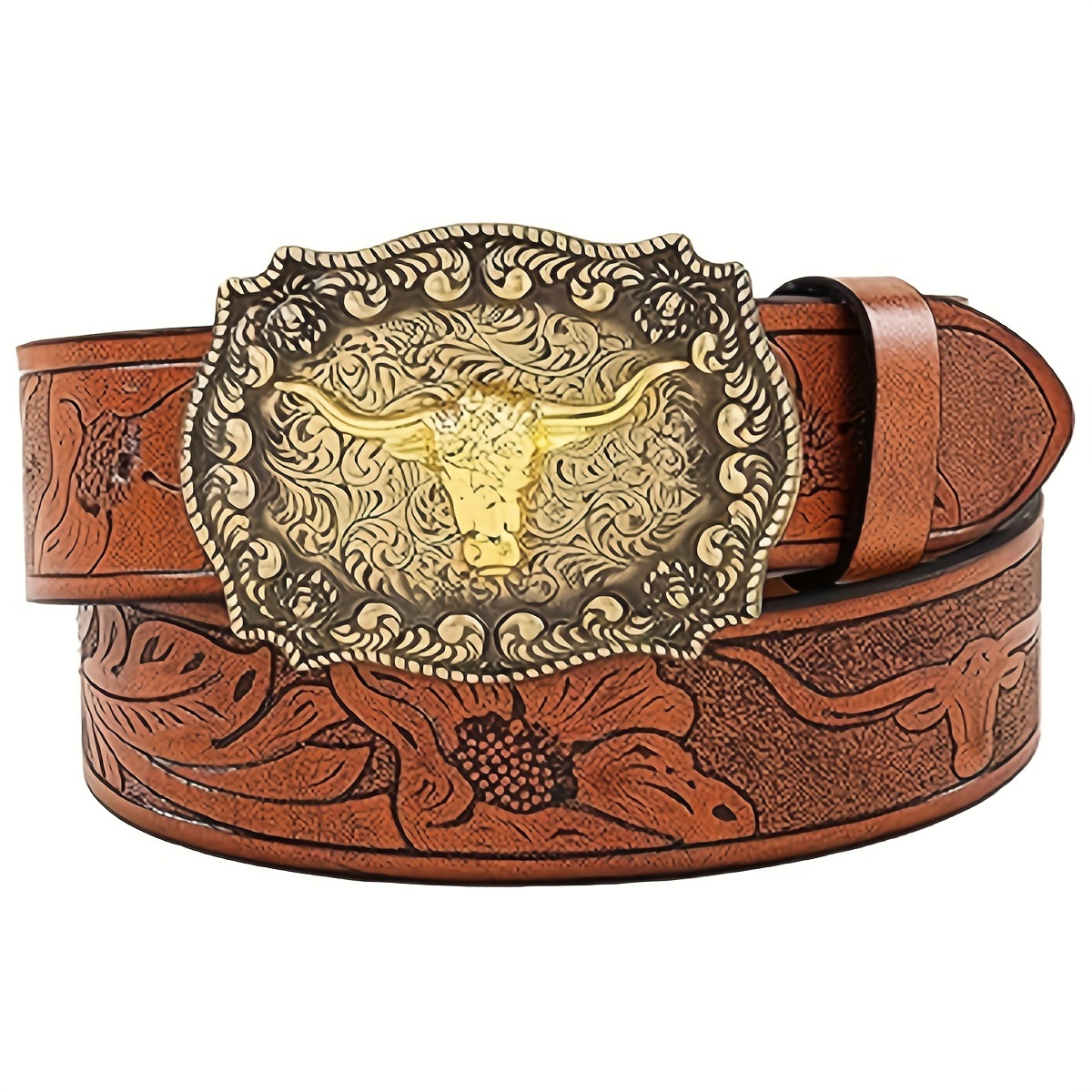 Men's Retro Western Cowboy Big Horn Belt Fashion Trend Casual Versatile Jeans Belt Factory Ready Stock — photo 8