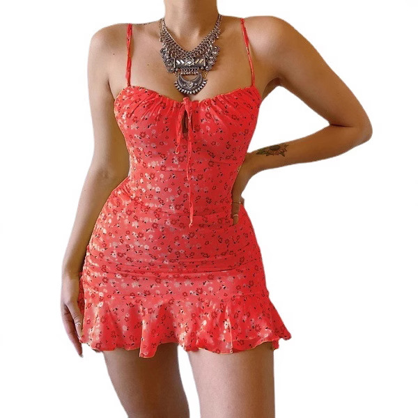 New Spring Summer Amazon Indie Site Women's Dress, European And American Sexy Floral Spaghetti Strap With Front Cutout — photo 5