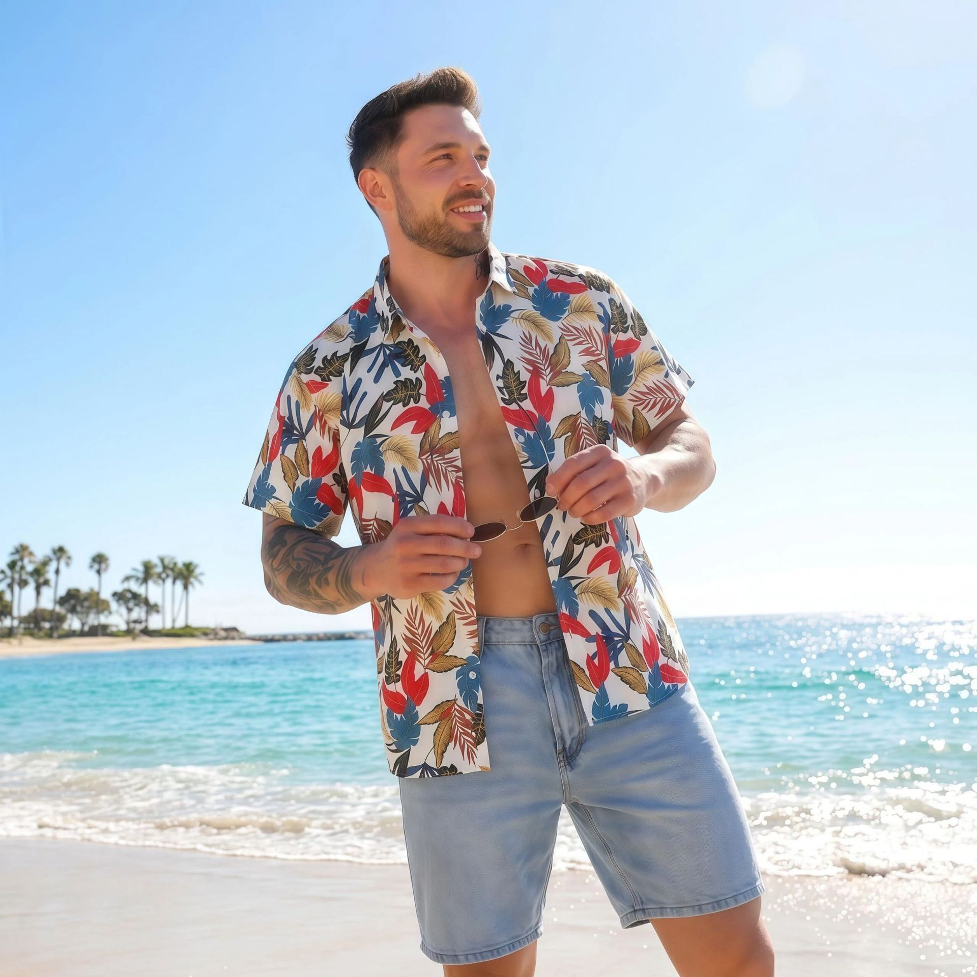 Jiana Cross-Border Specializes In Supplying European And American Style Hawaiian Beach Shirts For Men, Short-Sleeved, Stretchy, Wrinkle-Free, Cool-Feeling Men's Shirts And Cardigans — photo 8