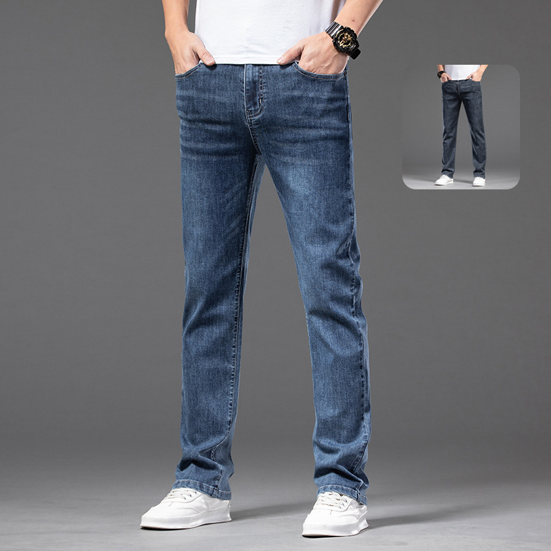 Men's Casual Half Elastic Waist Stretch Denim Trousers — photo 12
