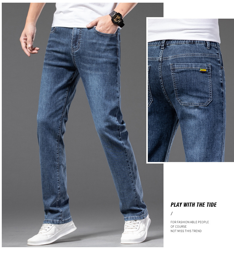 Men's Casual Half Elastic Waist Stretch Denim Trousers — photo 5