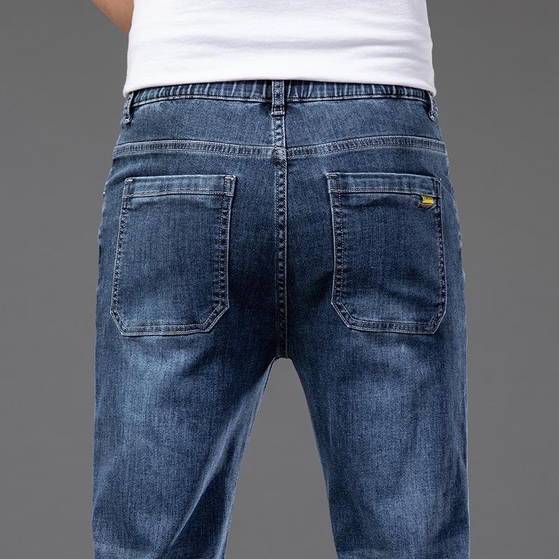 Men's Casual Half Elastic Waist Stretch Denim Trousers — photo 11