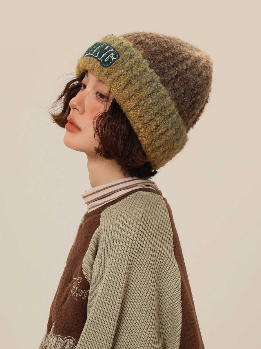 Wool Blend Vintage Gradient Embroidery Knitted Hat Women — photo 5