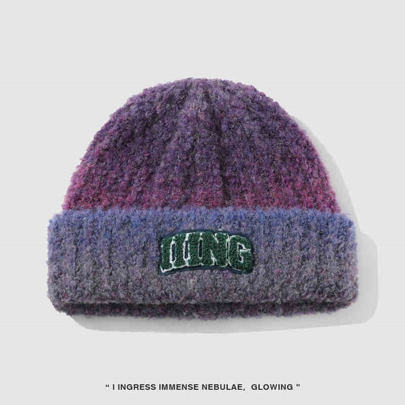 Wool Blend Vintage Gradient Embroidery Knitted Hat Women — photo 6