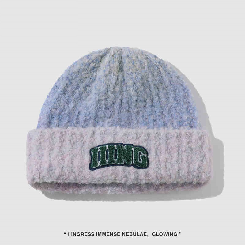 Wool Blend Vintage Gradient Embroidery Knitted Hat Women — photo 7