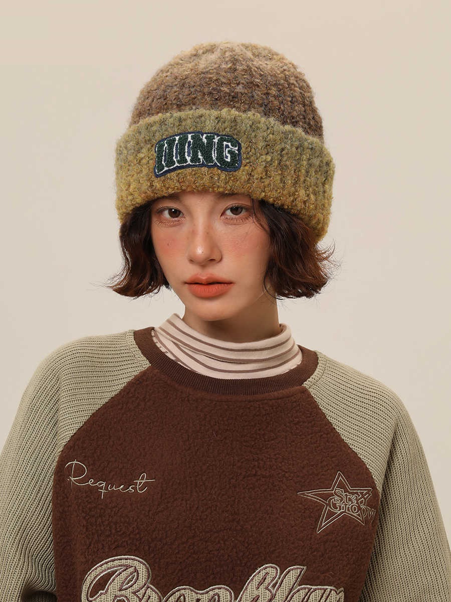 Wool Blend Vintage Gradient Embroidery Knitted Hat Women — photo 8