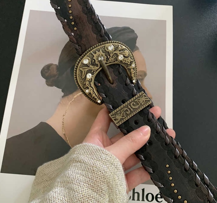 Special-interest Design Vintage Distressed Threading Rivet Belt — photo 2