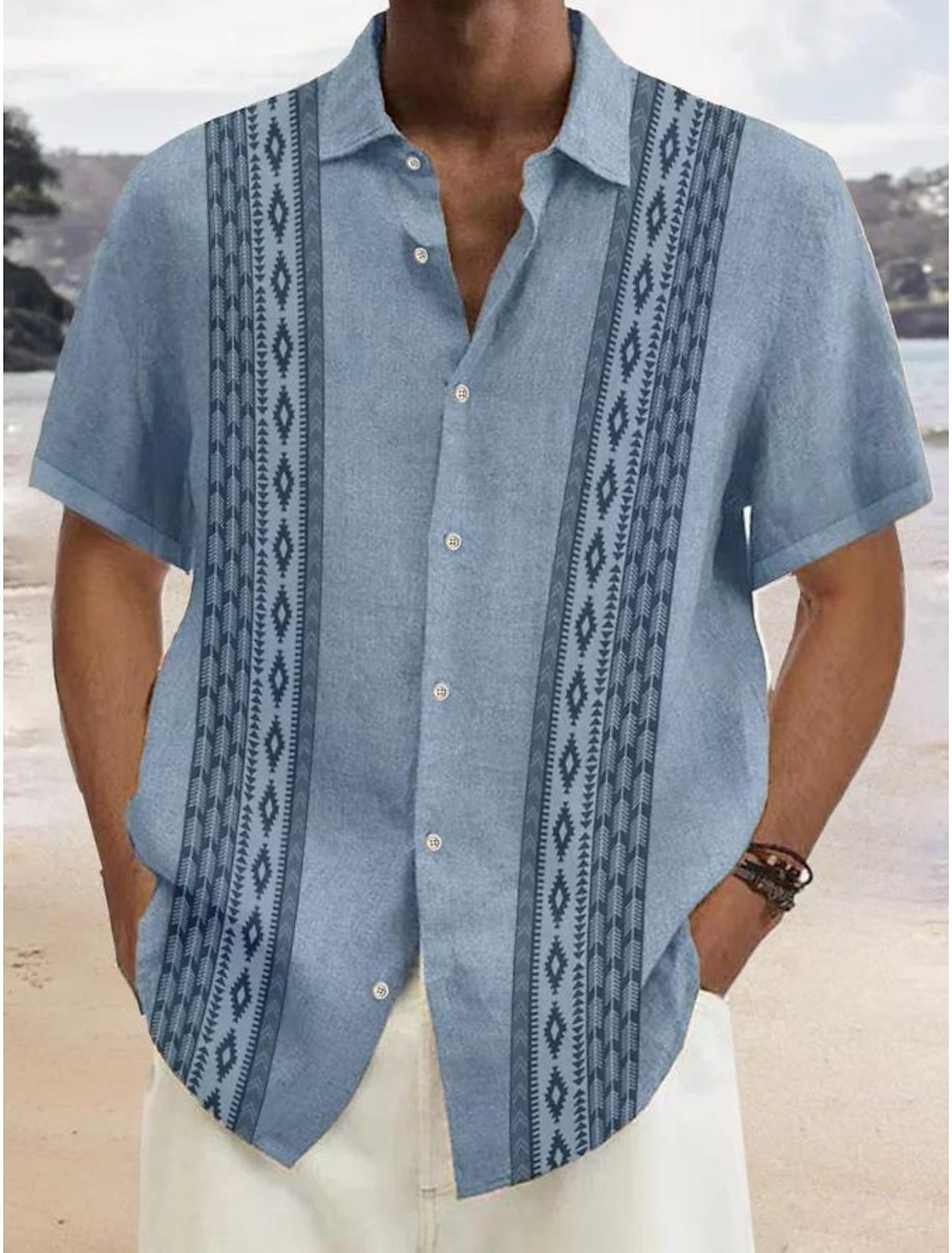 Simple Striped Element 3D Printing Stylish Cardigan Shirt — photo 4