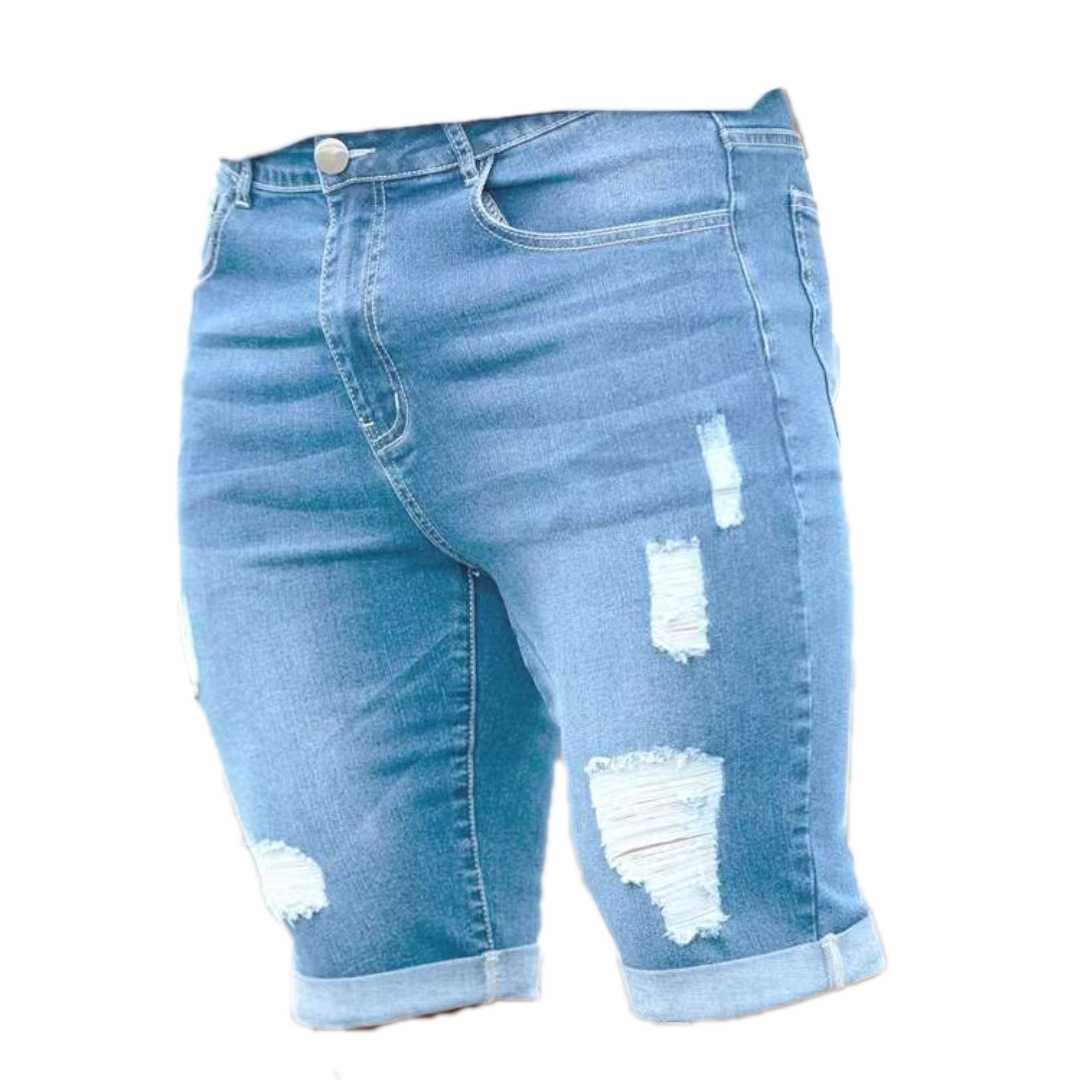 Summer Blue Multi-hole Design Denim Shorts — photo 4