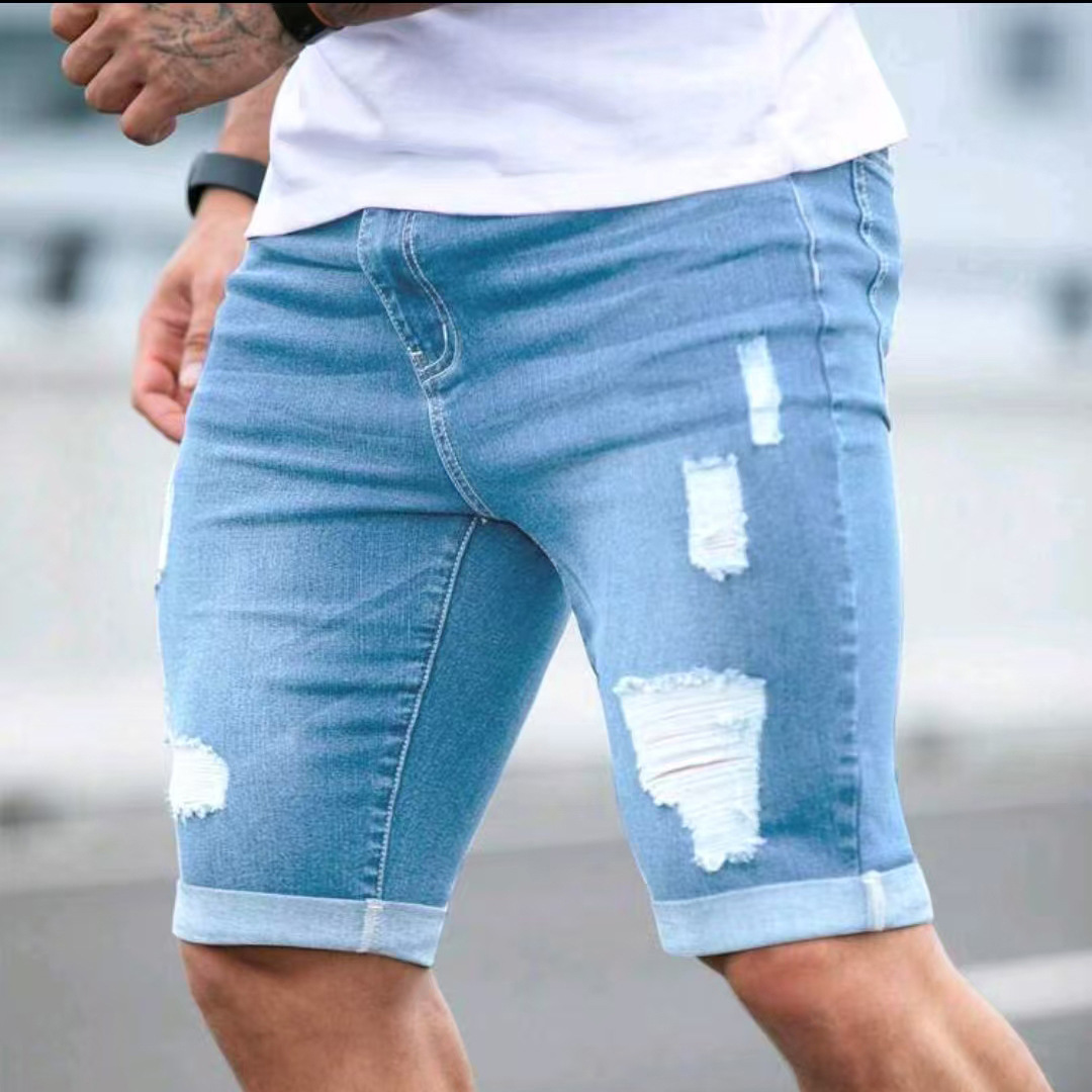 Summer Blue Multi-hole Design Denim Shorts — photo 6