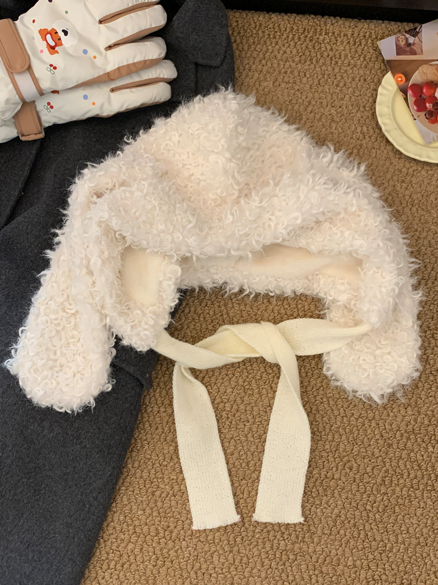 Korean-style Sweet And Cute White Plush Hat With Bunny Ears — photo 6
