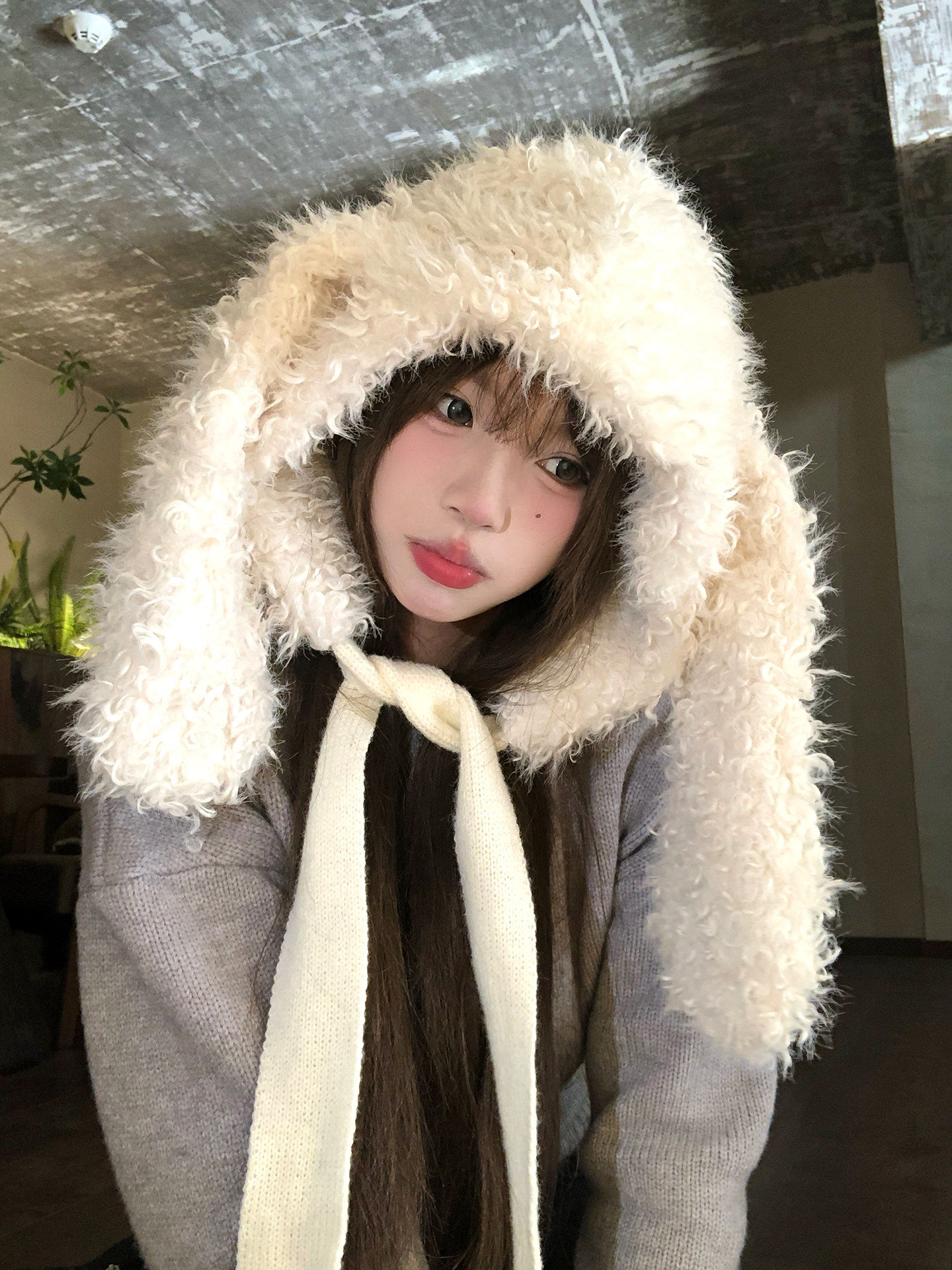Korean-style Sweet And Cute White Plush Hat With Bunny Ears — photo 9