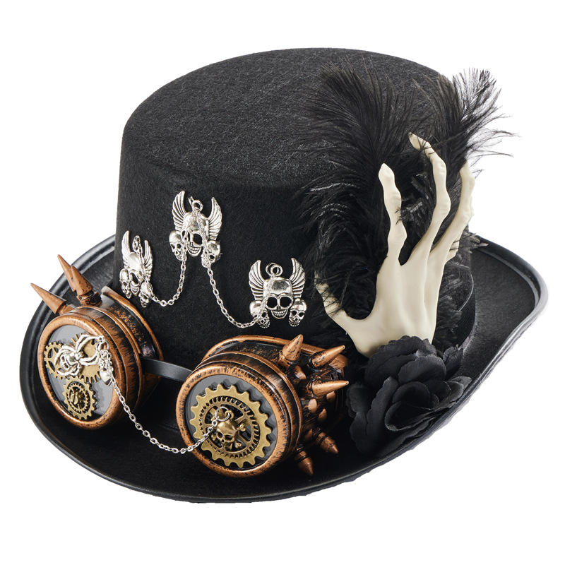 Steampunk Chain Skull Top Hat Prop