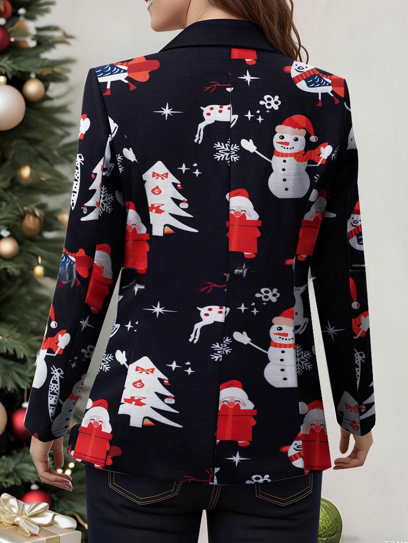 Printed Long-Sleeve Christmas Tree Double-Breasted Commuter Suit — photo 4