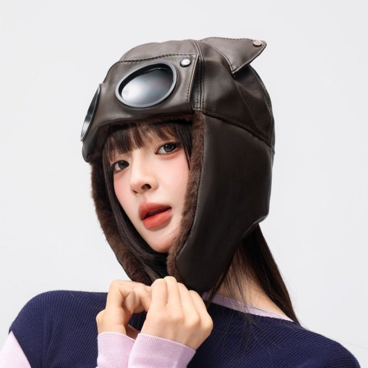 Womens Cute Cat-ear Retro Leather Lei Feng Cap — photo 3