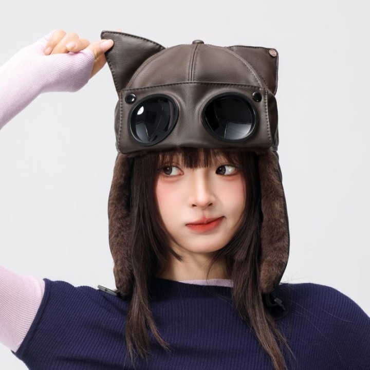 Womens Cute Cat-ear Retro Leather Lei Feng Cap — photo 7