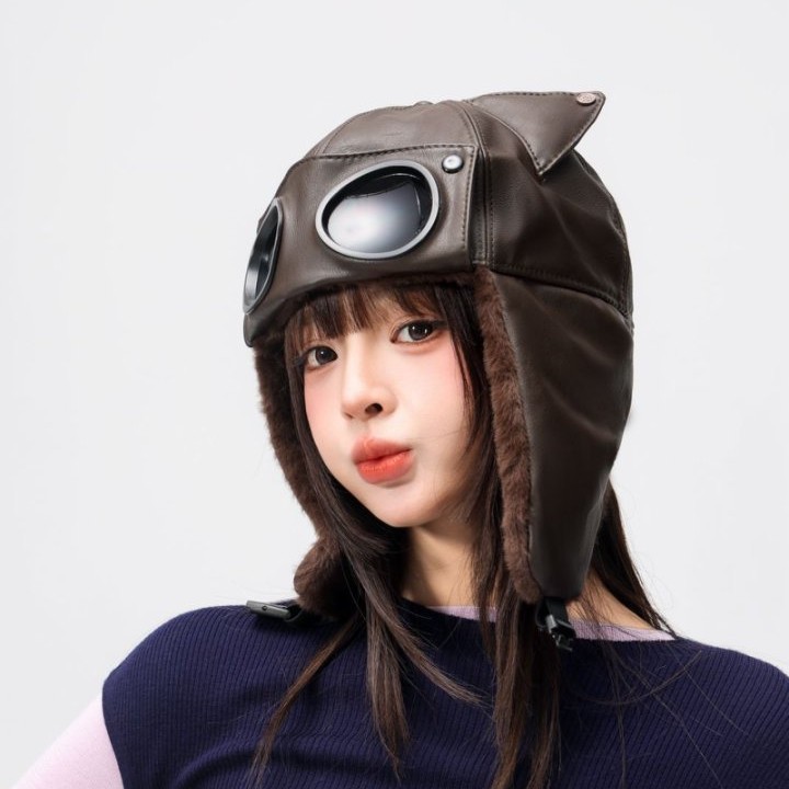Womens Cute Cat-ear Retro Leather Lei Feng Cap — photo 9