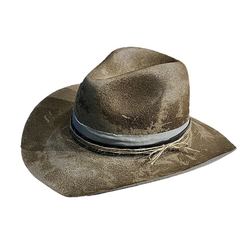 Sloped Brim Pure Wool Felt Fashionable Distressed Style Sheepskin Hat — photo 5