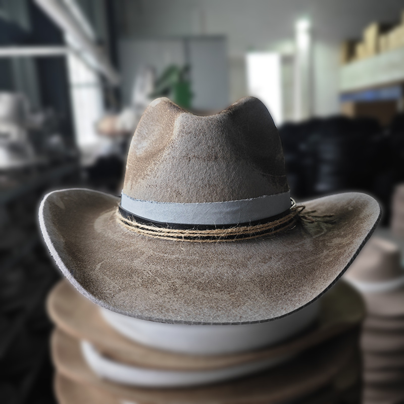 Sloped Brim Pure Wool Felt Fashionable Distressed Style Sheepskin Hat — photo 7