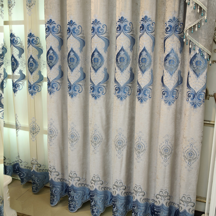 Blue Chenille Embroidered Curtains For Living Room Bedroom And Villa — photo 4
