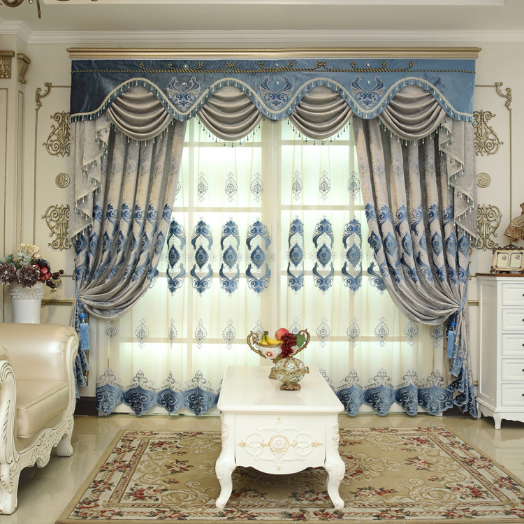 Blue Chenille Embroidered Curtains For Living Room Bedroom And Villa — photo 5