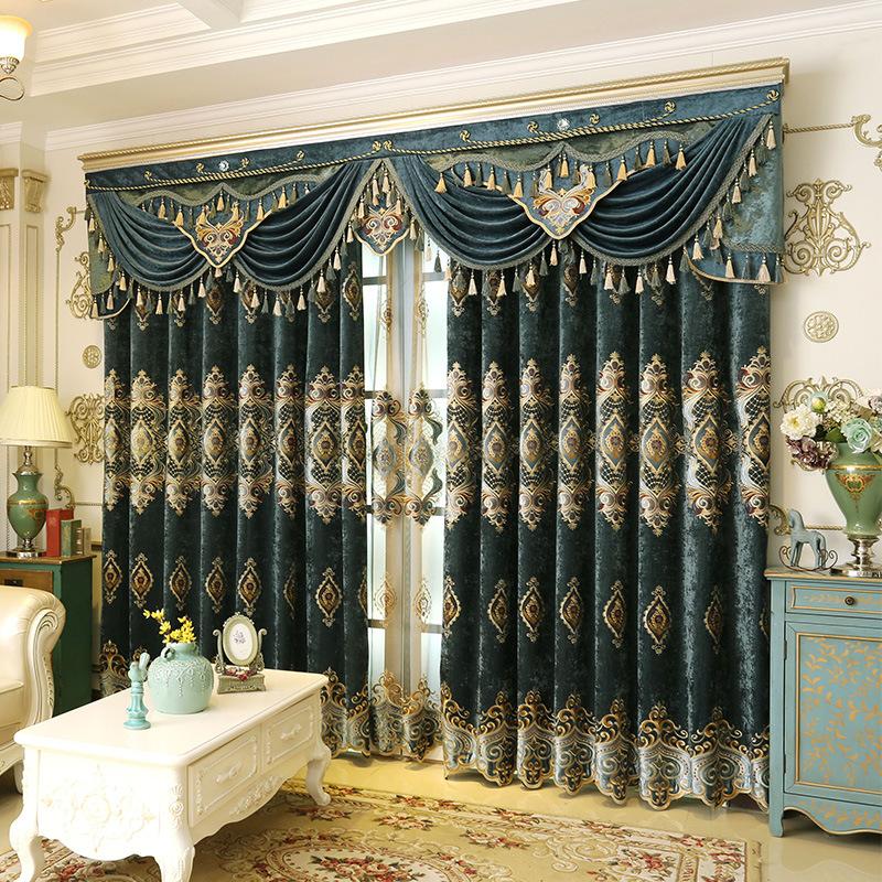 Blue Chenille Embroidered Curtains For Living Room Bedroom And Villa — photo 6