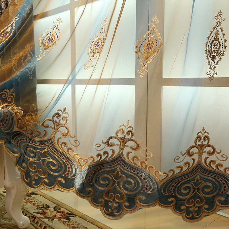Blue Chenille Embroidered Curtains For Living Room Bedroom And Villa — photo 7