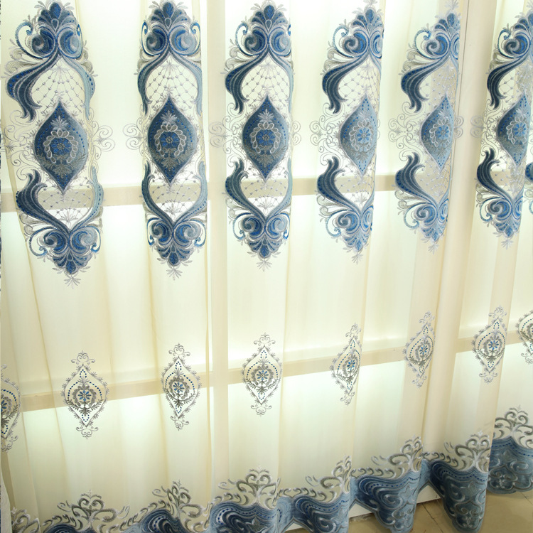 Blue Chenille Embroidered Curtains For Living Room Bedroom And Villa — photo 8