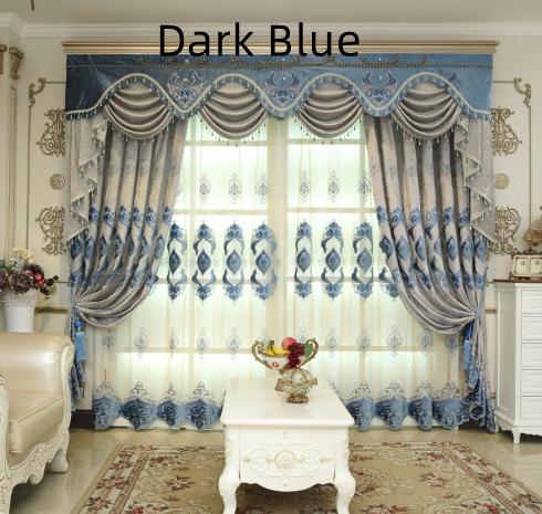 Blue Chenille Embroidered Curtains For Living Room Bedroom And Villa — photo 9