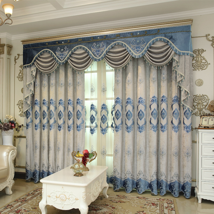Blue Chenille Embroidered Curtains For Living Room Bedroom And Villa — photo 10