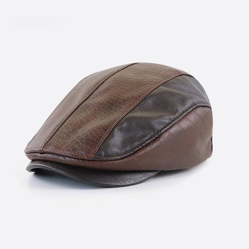 American-style Vintage PU Leather Artistic Patchwork Newsboy Cap — photo 4