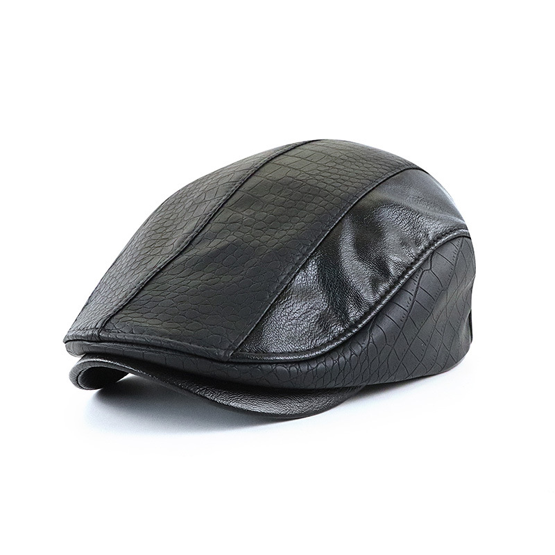 American-style Vintage PU Leather Artistic Patchwork Newsboy Cap — photo 5