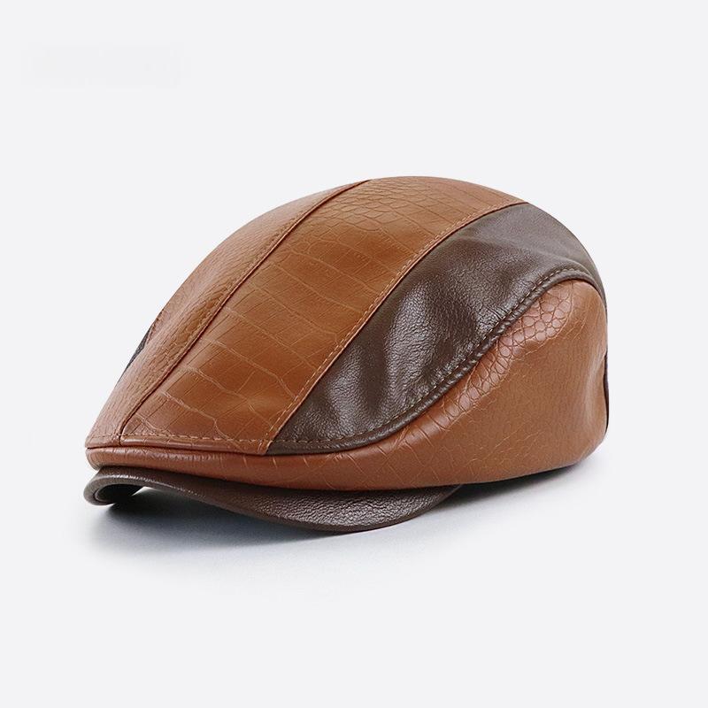 American-style Vintage PU Leather Artistic Patchwork Newsboy Cap — photo 6