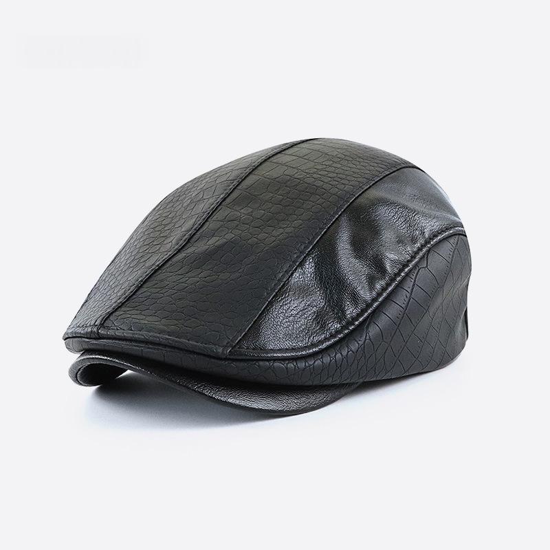 American-style Vintage PU Leather Artistic Patchwork Newsboy Cap — photo 7