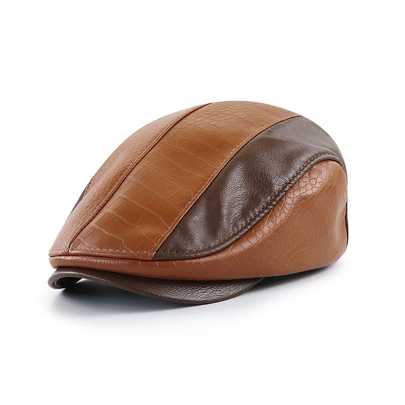 American-style Vintage PU Leather Artistic Patchwork Newsboy Cap — photo 8