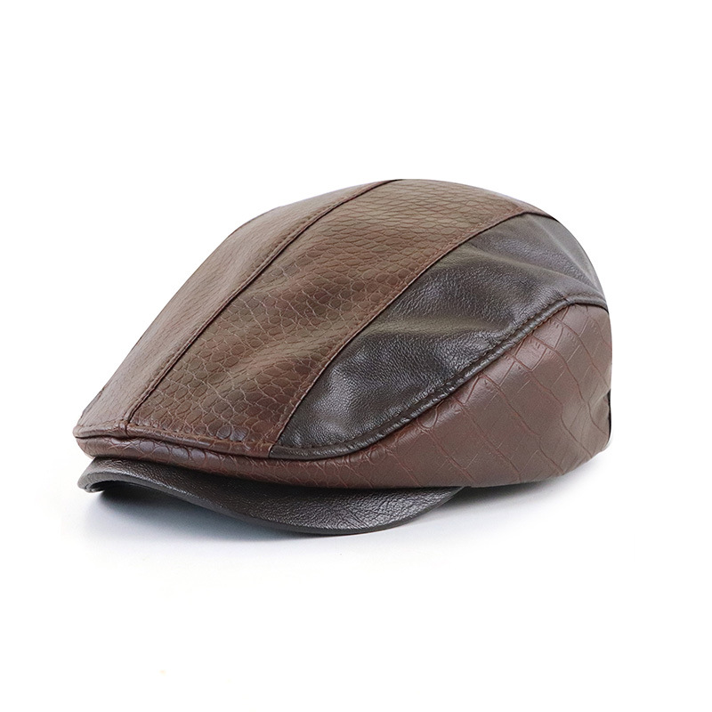 American-style Vintage PU Leather Artistic Patchwork Newsboy Cap — photo 9