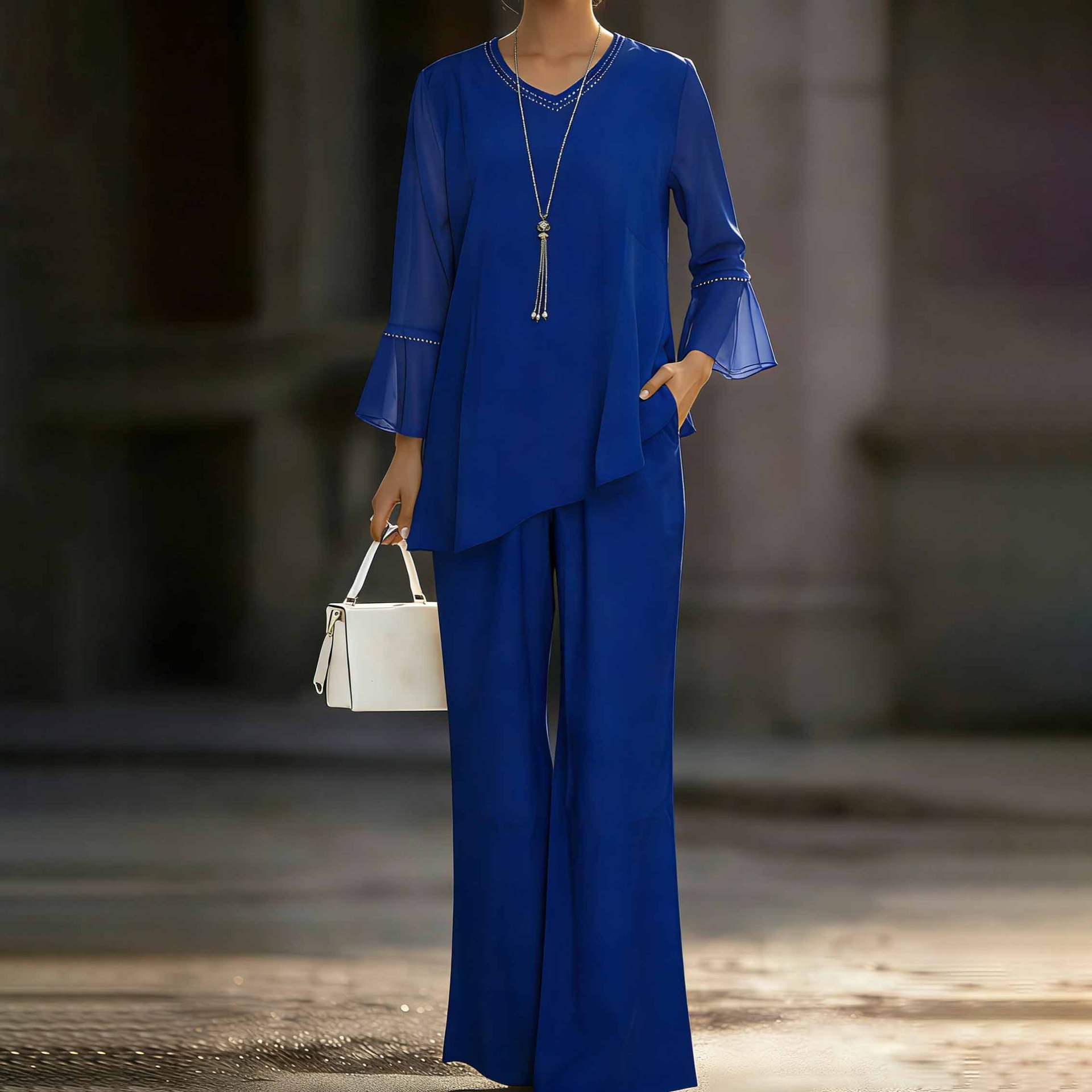 Casual Chiffon Set With Rhinestone Detailing And A Flowing Silhouette — photo 3