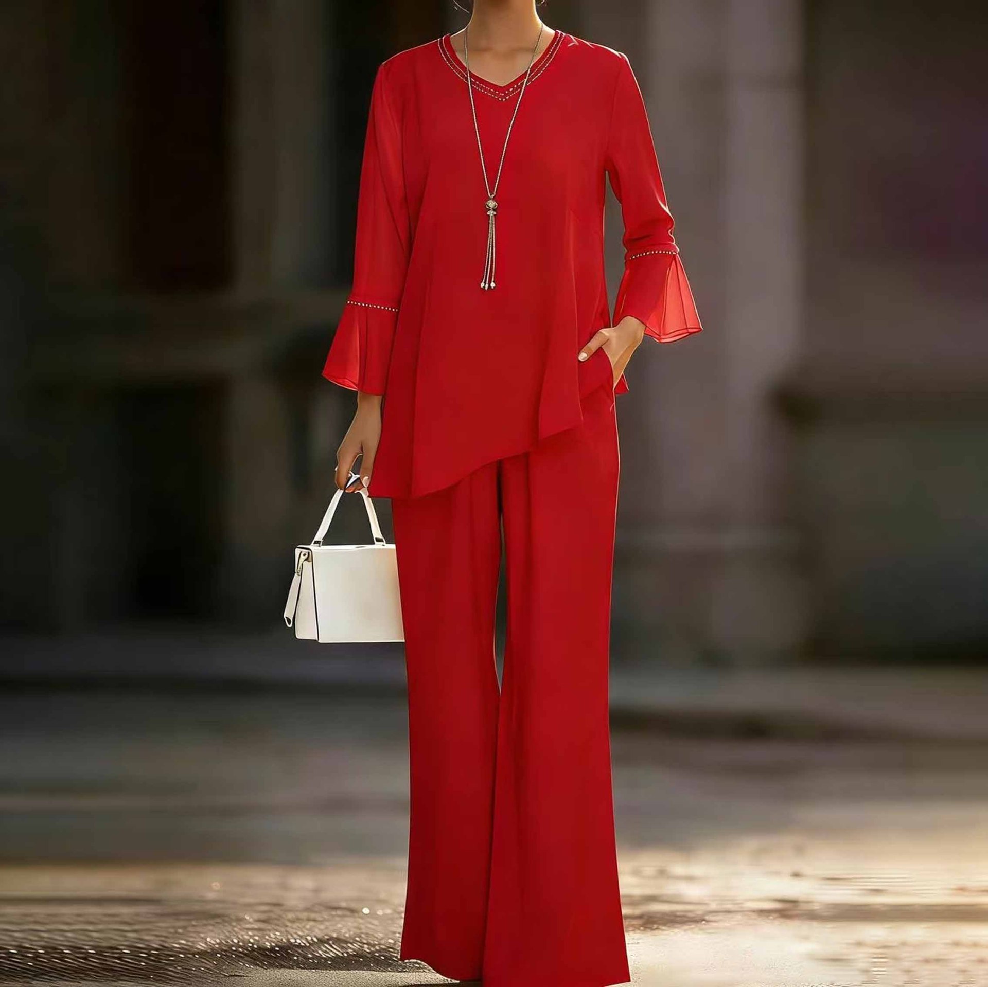 Casual Chiffon Set With Rhinestone Detailing And A Flowing Silhouette — photo 4