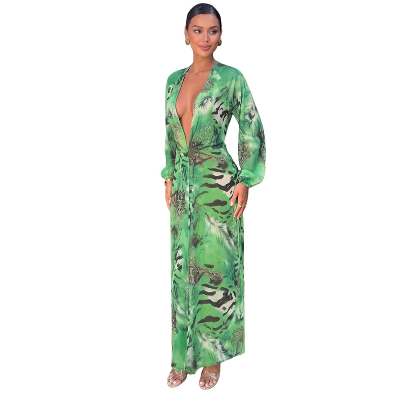 Womens Sexy Backless Deep-V Slit Long-sleeve Dress — photo 7
