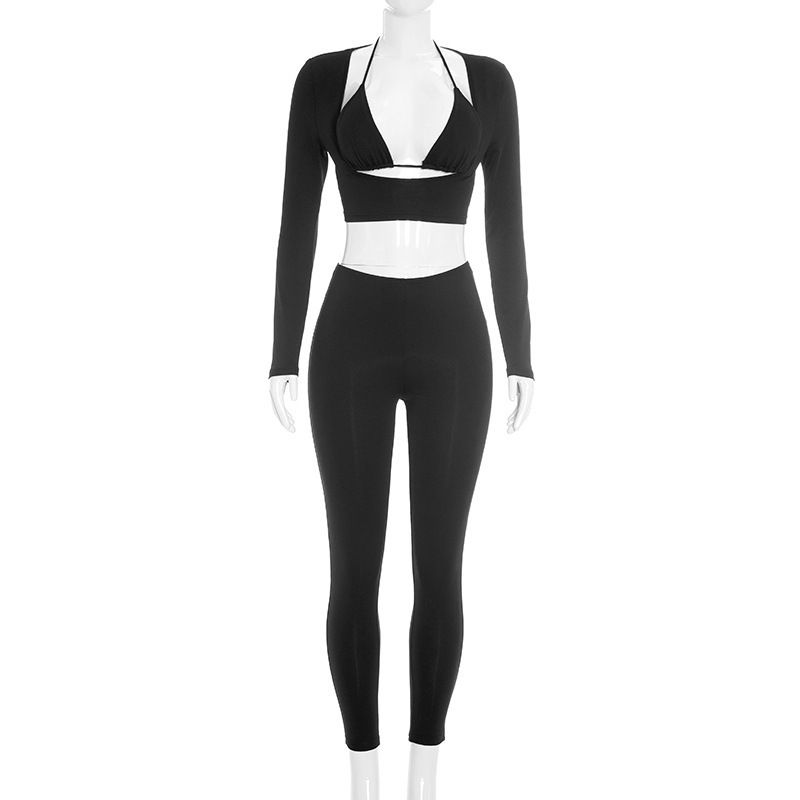 Low-neck Long-sleeve Top And Tight-fitting Trousers Three-piece Set — photo 5