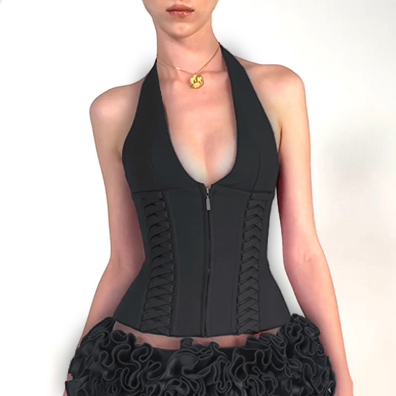 Crossover Strap Design Cropped Tank Spicy Girl Halterneck Top — photo 5