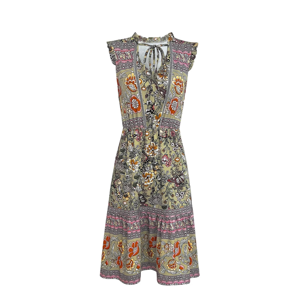 Elegant Printed Dress With Chic Flared Sleeves, Long-length Design — photo 3