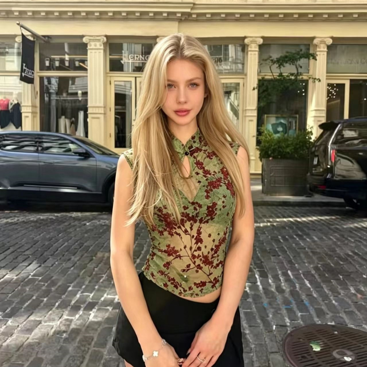 Floral Sheer Cheongsam Top