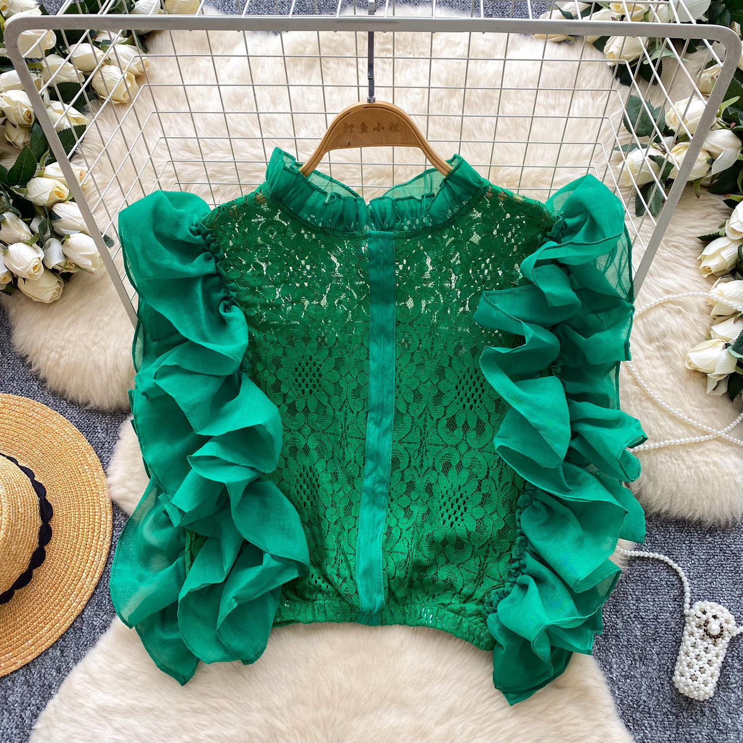 Lace Sleeveless Top With Ruffled Paneling And Hollowed-Out Details — photo 8